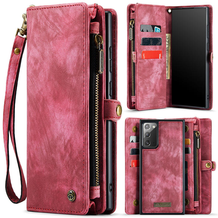 CaseMe Samsung Galaxy Note 20 Zipper Wallet Magnetic Detachable 2 in 1 Case with Wrist Strap