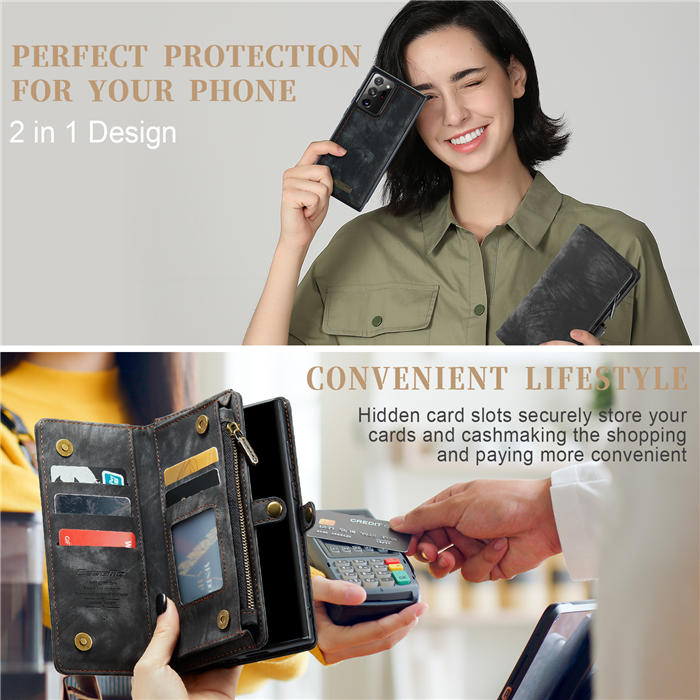 CaseMe Samsung Galaxy Note 20 Ultra Zipper Wallet Magnetic Detachable 2 in 1 Case with Wrist Strap