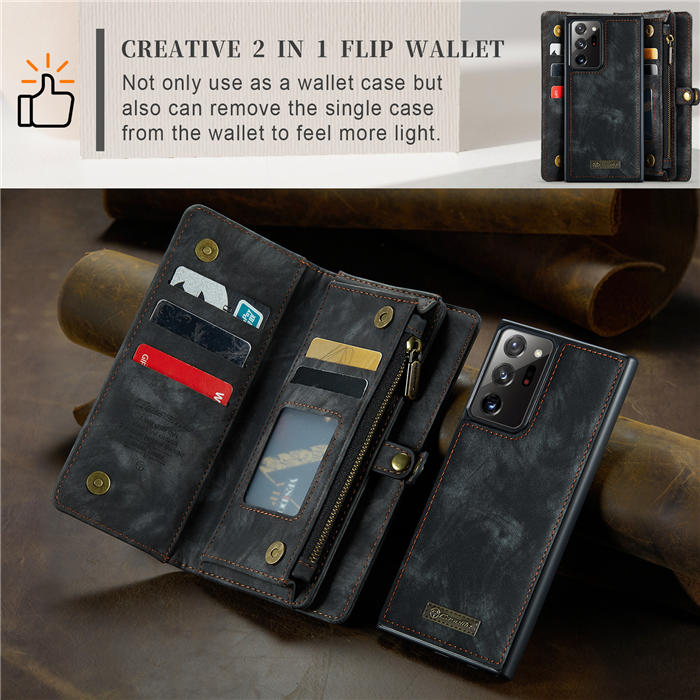 CaseMe Samsung Galaxy Note 20 Ultra Zipper Wallet Magnetic Detachable 2 in 1 Case with Wrist Strap