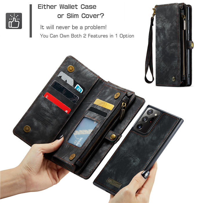 CaseMe Samsung Galaxy Note 20 Ultra Zipper Wallet Magnetic Detachable 2 in 1 Case with Wrist Strap