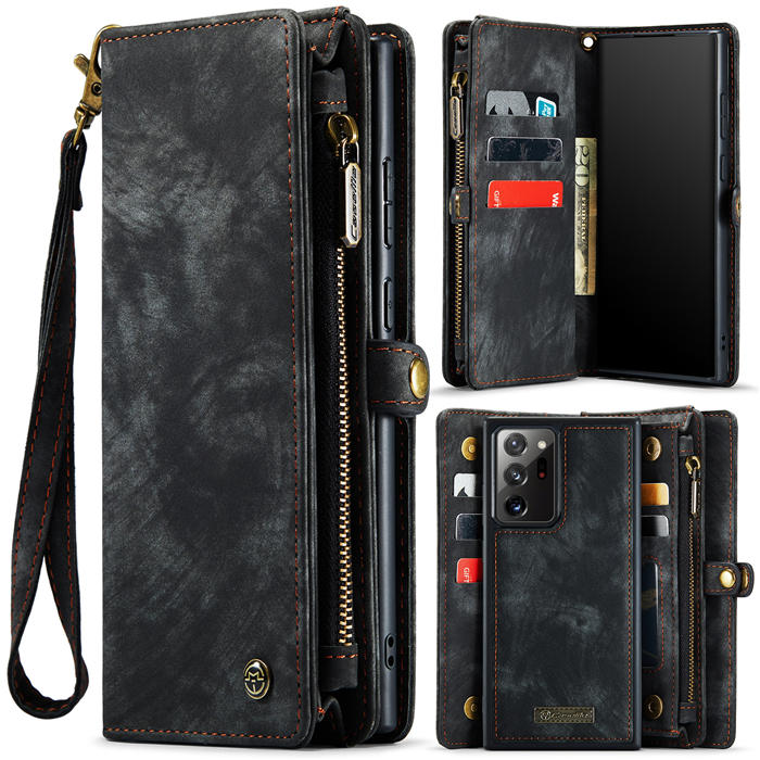 CaseMe Samsung Galaxy Note 20 Ultra Zipper Wallet Magnetic Detachable 2 in 1 Case with Wrist Strap