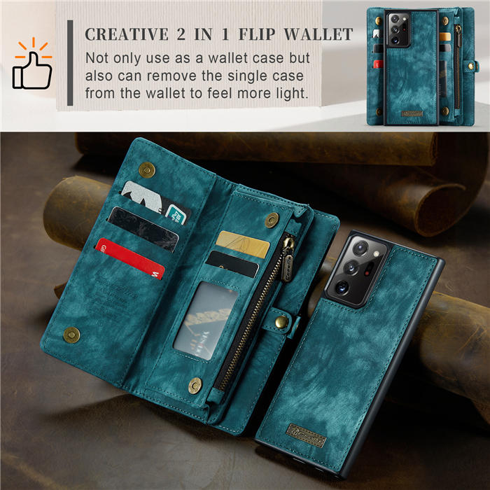 CaseMe Samsung Galaxy Note 20 Ultra Zipper Wallet Magnetic Detachable 2 in 1 Case with Wrist Strap