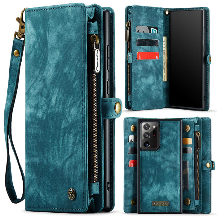 CaseMe Samsung Galaxy Note 20 Ultra Zipper Wallet Magnetic Detachable 2 in 1 Case with Wrist Strap