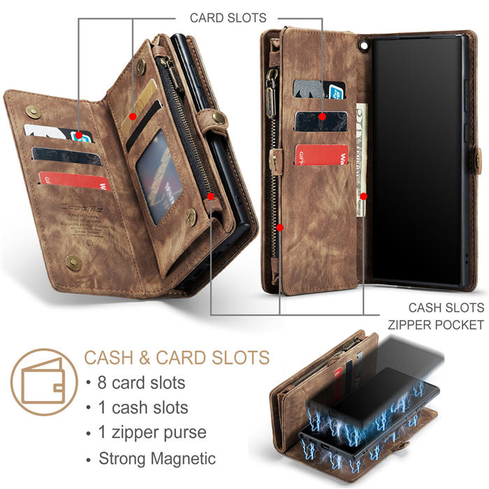 CaseMe Samsung Galaxy Note 20 Ultra Zipper Wallet Magnetic Detachable 2 in 1 Case with Wrist Strap