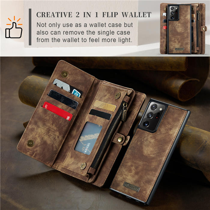 CaseMe Samsung Galaxy Note 20 Ultra Zipper Wallet Magnetic Detachable 2 in 1 Case with Wrist Strap