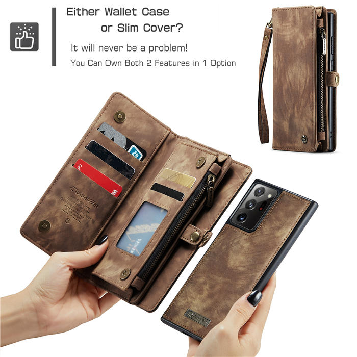 CaseMe Samsung Galaxy Note 20 Ultra Zipper Wallet Magnetic Detachable 2 in 1 Case with Wrist Strap