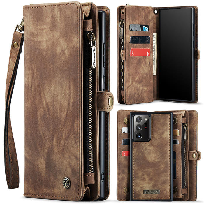 CaseMe Samsung Galaxy Note 20 Ultra Zipper Wallet Magnetic Detachable 2 in 1 Case with Wrist Strap