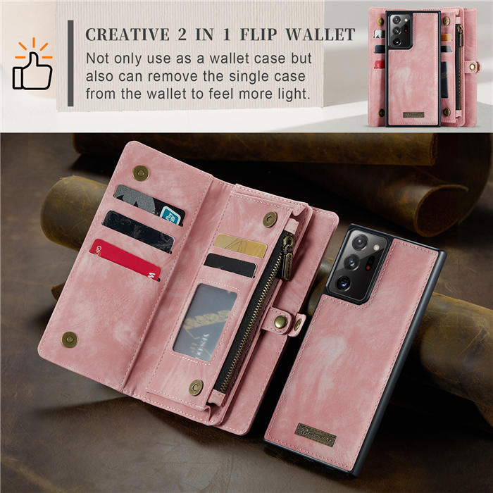 CaseMe Samsung Galaxy Note 20 Ultra Zipper Wallet Magnetic Detachable 2 in 1 Case with Wrist Strap