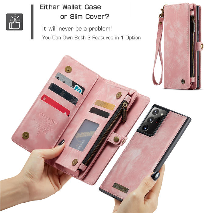 CaseMe Samsung Galaxy Note 20 Ultra Zipper Wallet Magnetic Detachable 2 in 1 Case with Wrist Strap