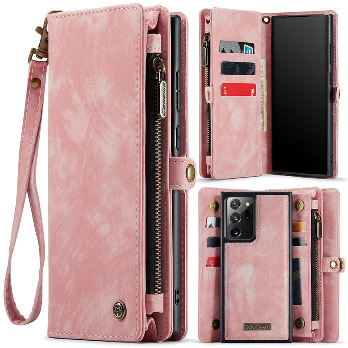 CaseMe Samsung Galaxy Note 20 Ultra Zipper Wallet Magnetic Detachable 2 in 1 Case with Wrist Strap