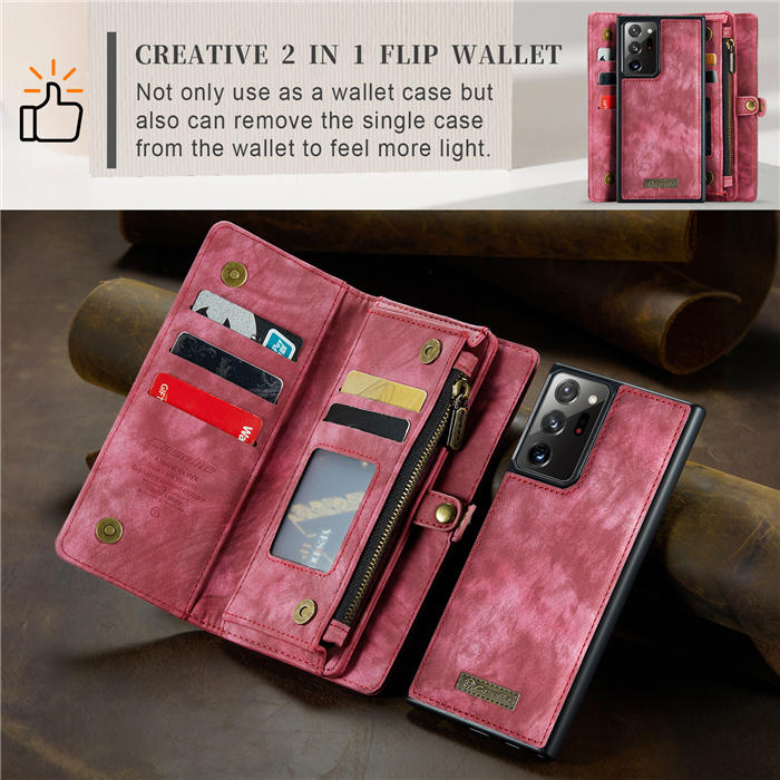 CaseMe Samsung Galaxy Note 20 Ultra Zipper Wallet Magnetic Detachable 2 in 1 Case with Wrist Strap