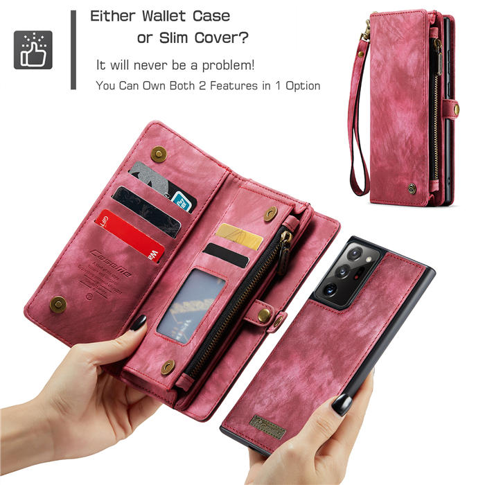 CaseMe Samsung Galaxy Note 20 Ultra Zipper Wallet Magnetic Detachable 2 in 1 Case with Wrist Strap