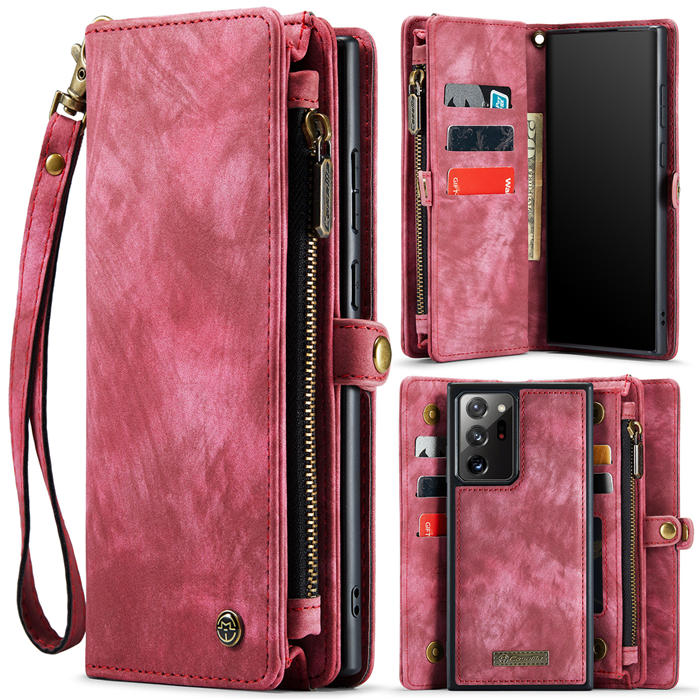 CaseMe Samsung Galaxy Note 20 Ultra Zipper Wallet Magnetic Detachable 2 in 1 Case with Wrist Strap