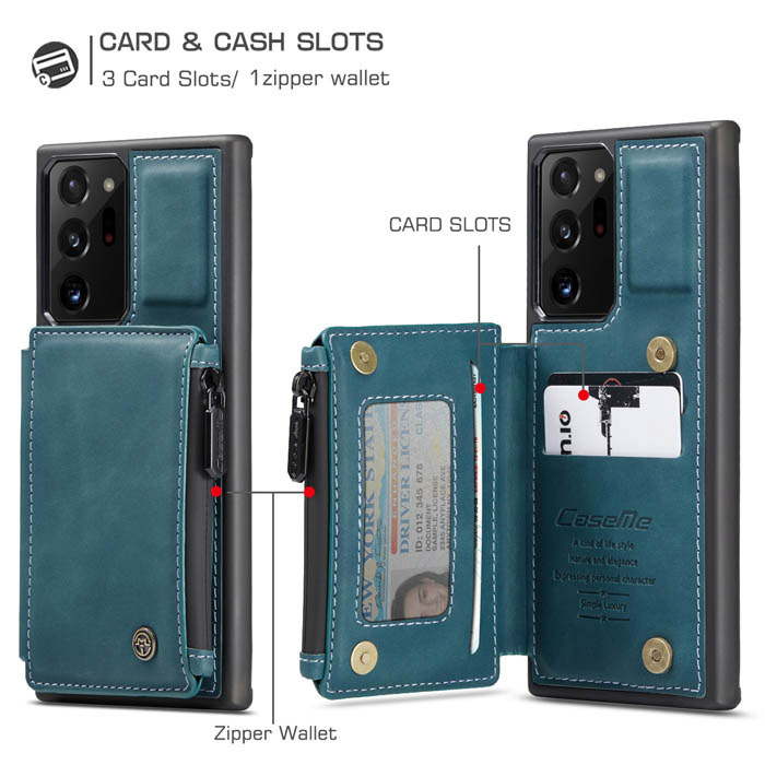 CaseMe Samsung Galaxy Note 20 Ultra Zipper Pocket Card Slots Case Blue