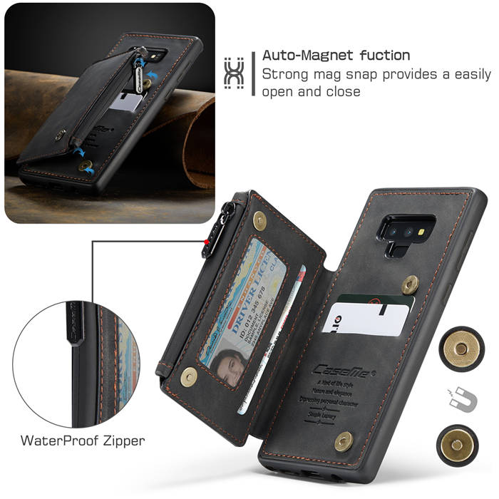 CaseMe Samsung Galaxy Note 9 Zipper Pocket Card Slots Case Black