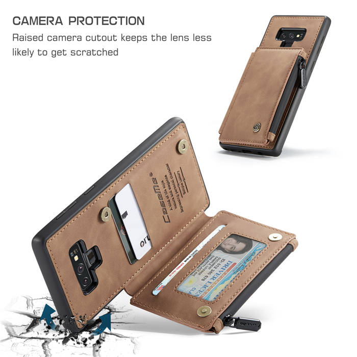 CaseMe Samsung Galaxy Note 9 Zipper Pocket Card Slots Case Brown