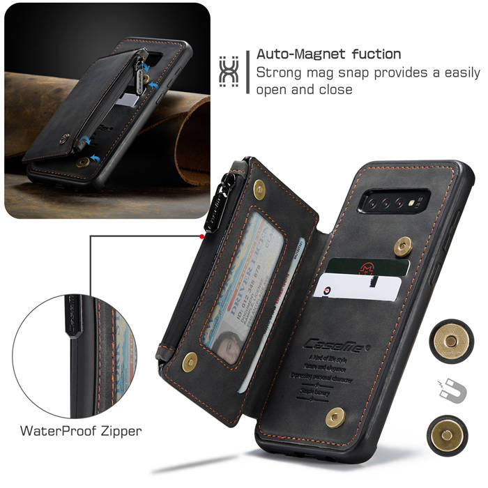 CaseMe Samsung Galaxy S10 Zipper Pocket Card Slots Case Black