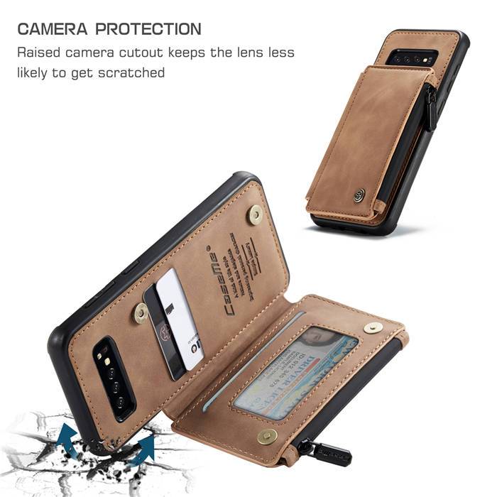 CaseMe Samsung Galaxy S10 Zipper Pocket Card Slots Case Brown