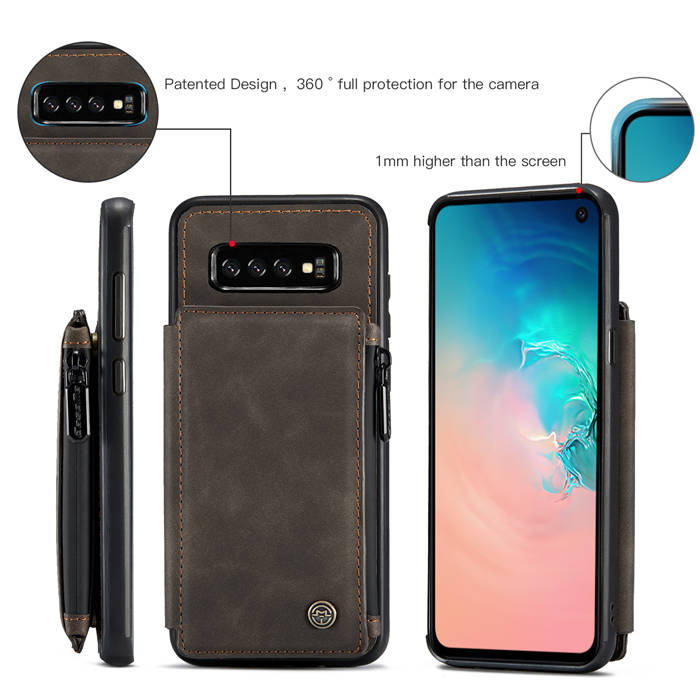 CaseMe Samsung Galaxy S10 Zipper Pocket Card Slots Case Coffee