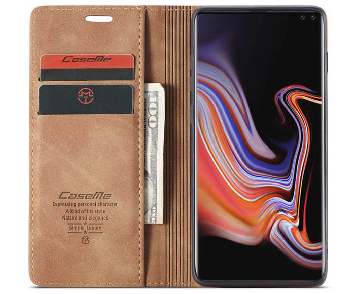 CaseMe Samsung Galaxy S10 Plus Retro Wallet Kickstand Magnetic Flip Leather Case