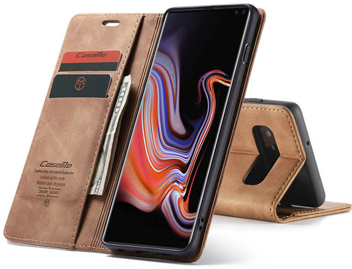 CaseMe Samsung Galaxy S10 Plus Retro Wallet Kickstand Magnetic Flip Leather Case