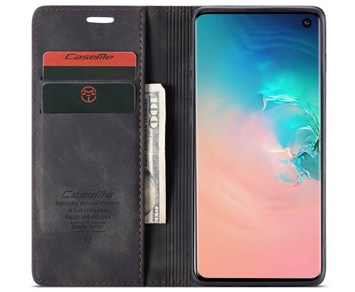 CaseMe Samsung Galaxy S10 Retro Wallet Kickstand Magnetic Flip Leather Case