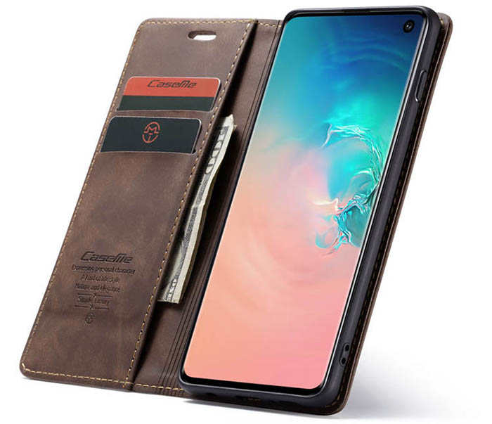 CaseMe Samsung Galaxy S10 Retro Wallet Kickstand Magnetic Flip Leather Case