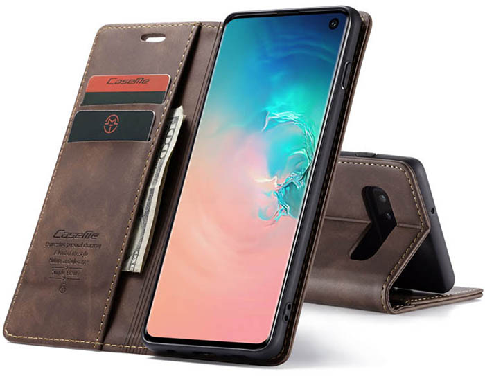 CaseMe Samsung Galaxy S10 Retro Wallet Kickstand Magnetic Flip Leather Case