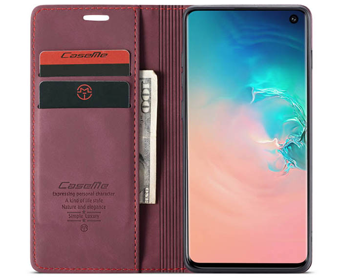 CaseMe Samsung Galaxy S10 Retro Wallet Kickstand Magnetic Flip Leather Case