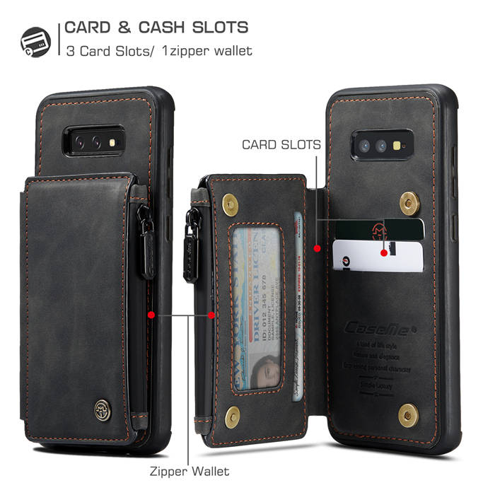 CaseMe Samsung Galaxy S10e Zipper Pocket Card Slots Case Black