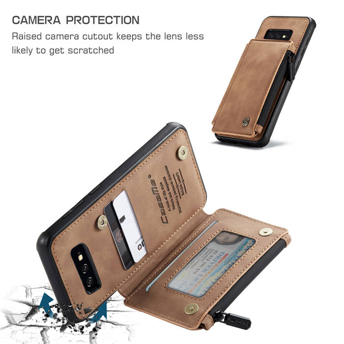 CaseMe Samsung Galaxy S10e Zipper Pocket Card Slots Case Brown