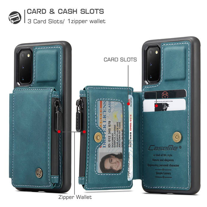 CaseMe Samsung Galaxy S20 Zipper Pocket Card Slots Case Blue