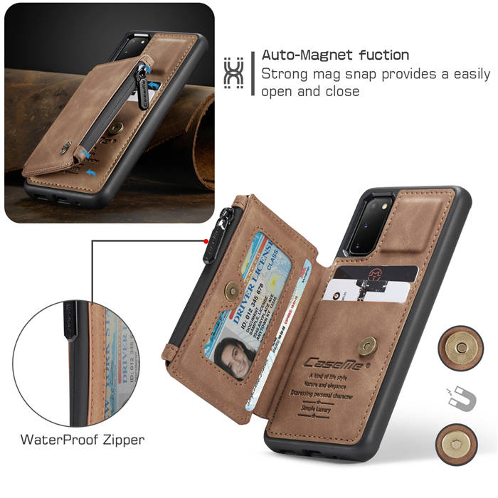 CaseMe Samsung Galaxy S20 Zipper Pocket Card Slots Case Brown