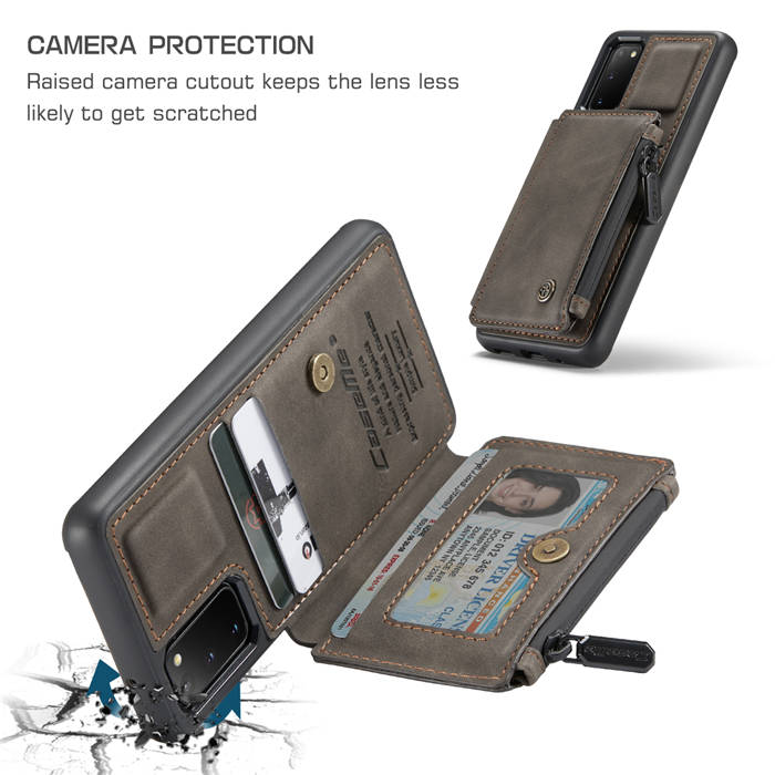 CaseMe Samsung Galaxy S20 Zipper Pocket Card Slots Case Coffee
