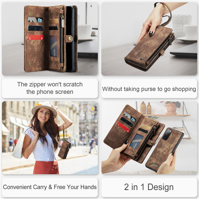 CaseMe Samsung Galaxy S20 Zipper Wallet Magnetic Detachable 2 in 1 Case