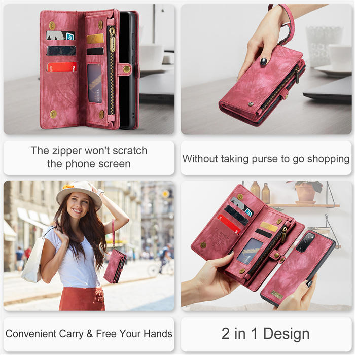 CaseMe Samsung Galaxy S20 FE Zipper Wallet Magnetic Detachable 2 in 1 Case