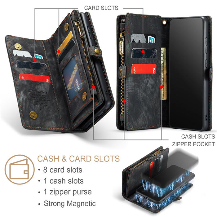 CaseMe Samsung Galaxy S20 Plus Zipper Wallet Magnetic Detachable 2 in 1 Case with Wrist Strap