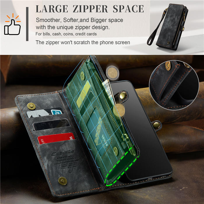 CaseMe Samsung Galaxy S20 Plus Zipper Wallet Magnetic Detachable 2 in 1 Case with Wrist Strap