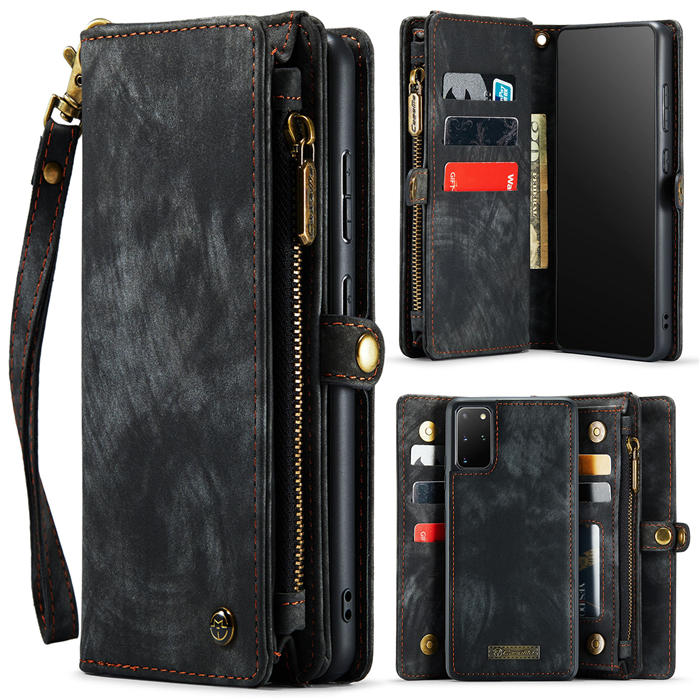 CaseMe Samsung Galaxy S20 Plus Zipper Wallet Magnetic Detachable 2 in 1 Case with Wrist Strap