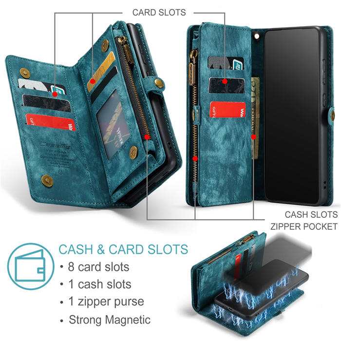 CaseMe Samsung Galaxy S20 Plus Zipper Wallet Magnetic Detachable 2 in 1 Case with Wrist Strap