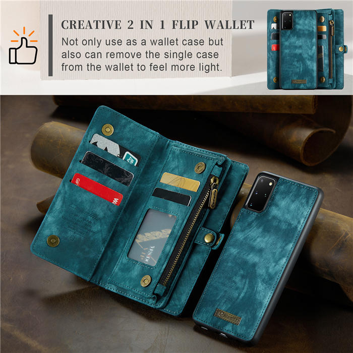 CaseMe Samsung Galaxy S20 Plus Zipper Wallet Magnetic Detachable 2 in 1 Case with Wrist Strap