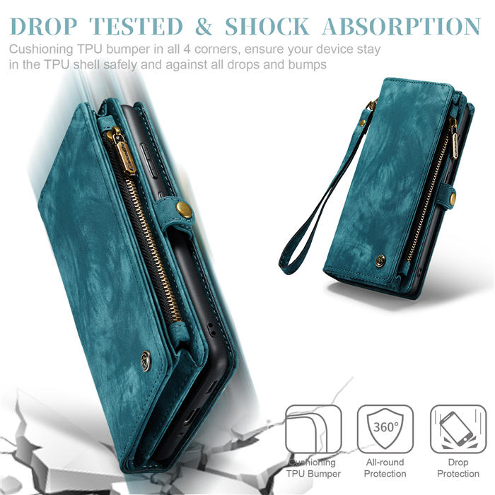 CaseMe Samsung Galaxy S20 Plus Zipper Wallet Magnetic Detachable 2 in 1 Case with Wrist Strap