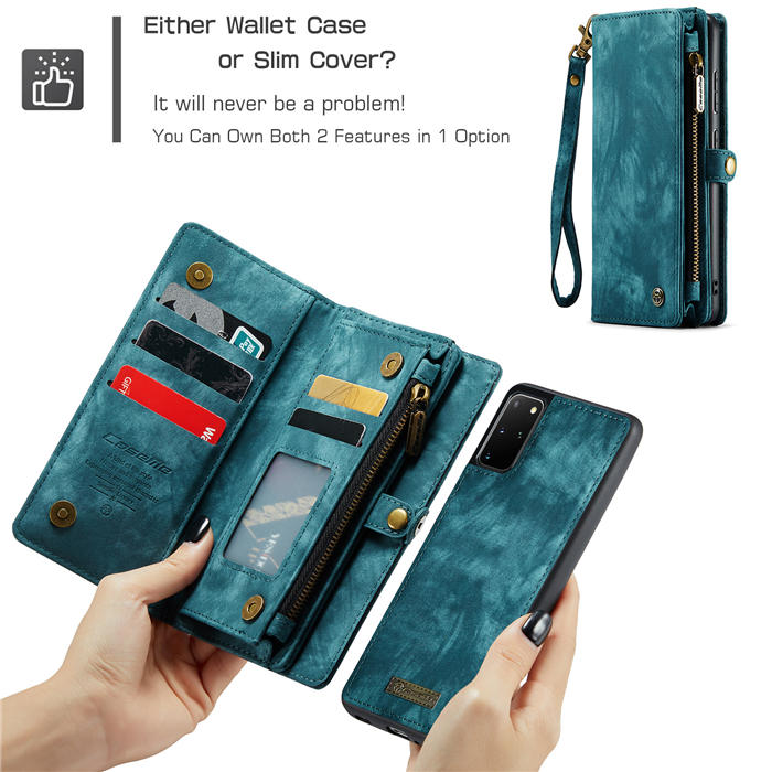 CaseMe Samsung Galaxy S20 Plus Zipper Wallet Magnetic Detachable 2 in 1 Case with Wrist Strap