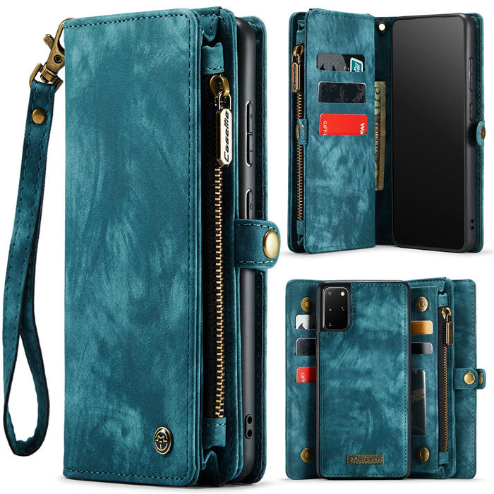 CaseMe Samsung Galaxy S20 Plus Zipper Wallet Magnetic Detachable 2 in 1 Case with Wrist Strap