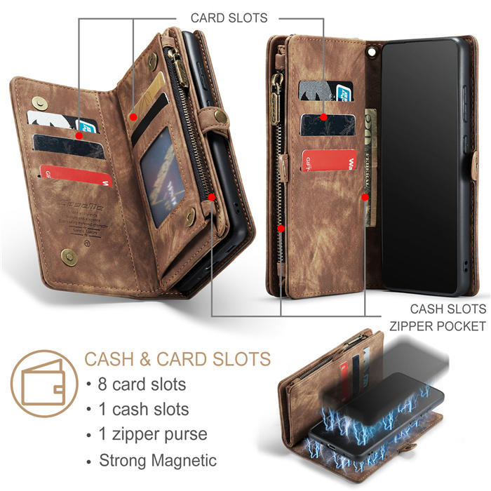 CaseMe Samsung Galaxy S20 Plus Zipper Wallet Magnetic Detachable 2 in 1 Case with Wrist Strap