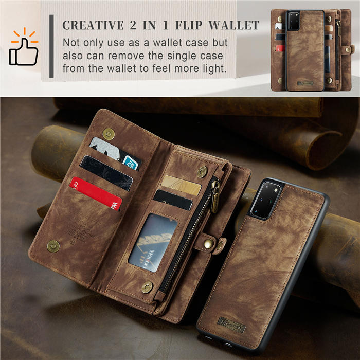 CaseMe Samsung Galaxy S20 Plus Zipper Wallet Magnetic Detachable 2 in 1 Case with Wrist Strap