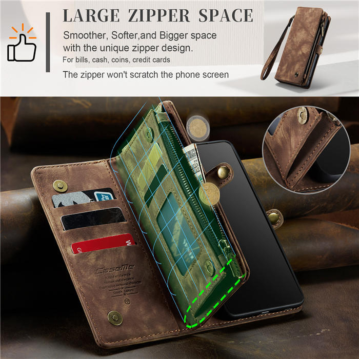 CaseMe Samsung Galaxy S20 Plus Zipper Wallet Magnetic Detachable 2 in 1 Case with Wrist Strap