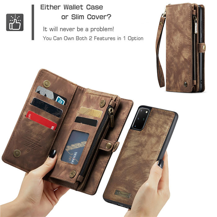 CaseMe Samsung Galaxy S20 Plus Zipper Wallet Magnetic Detachable 2 in 1 Case with Wrist Strap