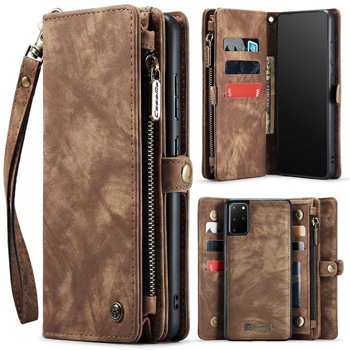 CaseMe Samsung Galaxy S20 Plus Zipper Wallet Magnetic Detachable 2 in 1 Case with Wrist Strap