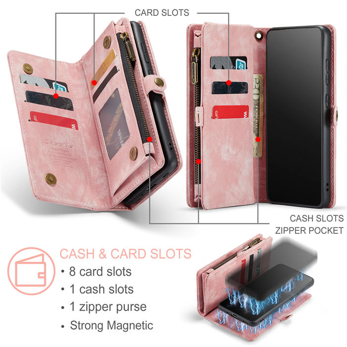 CaseMe Samsung Galaxy S20 Plus Zipper Wallet Magnetic Detachable 2 in 1 Case with Wrist Strap